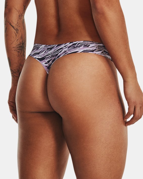 Women's UA Pure Stretch Print Thong 3-Pack Underwear, Purple, pdpMainDesktop image number 1